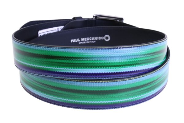BLUE AND GREEN MEN'S BELT WITH SHADED EFFECT MADE OF LORRY TARPAULIN.