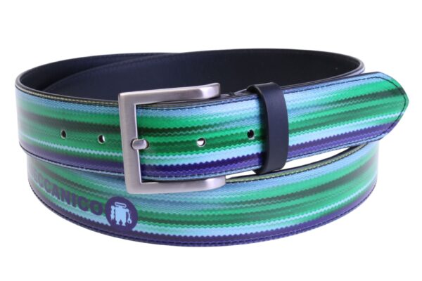 BLUE AND GREEN MEN'S BELT WITH SHADED EFFECT MADE OF LORRY TARPAULIN.