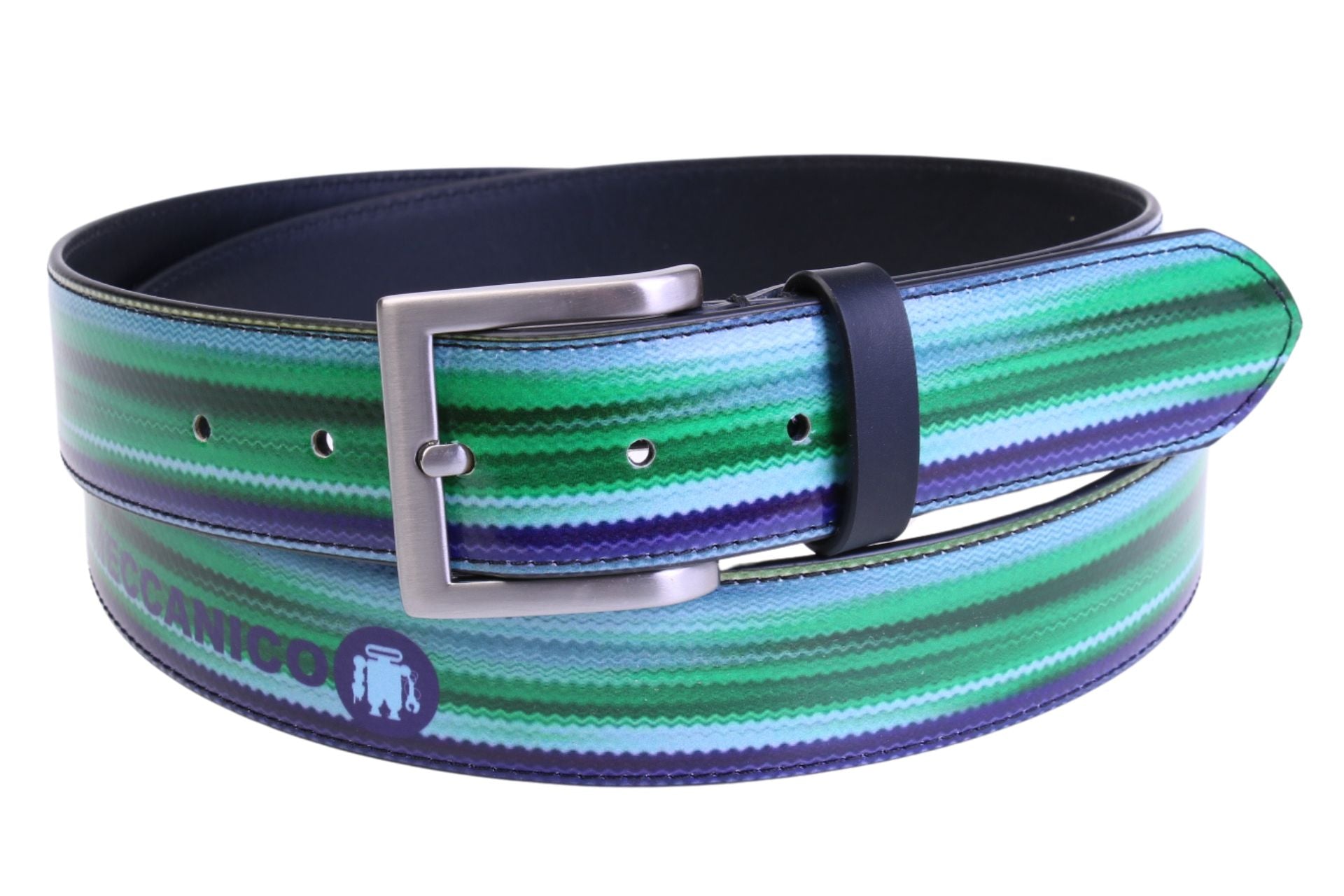 BLUE AND GREEN MEN'S BELT WITH SHADED EFFECT MADE OF LORRY TARPAULIN.