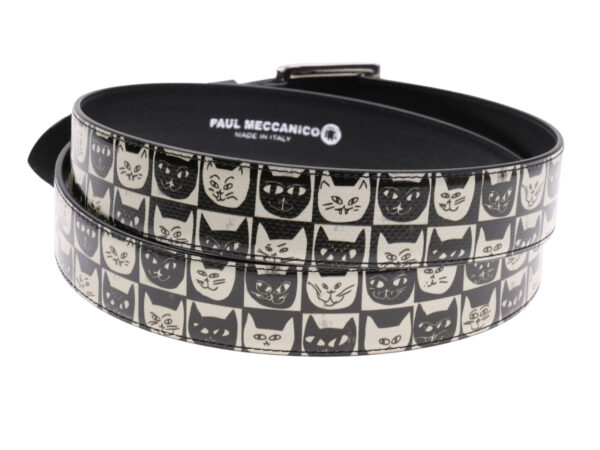 .BEIGE AND BLACK MEN'S BELT "KITTENS" MADE OF LORRY TARPAULIN.