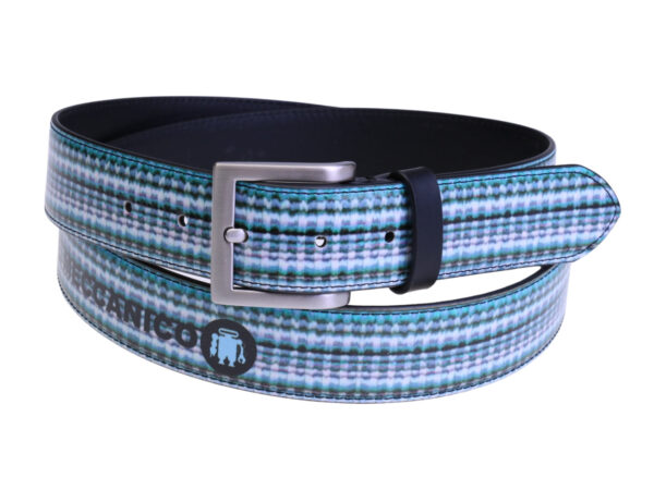 ..MEN'S BELT WATER GREEN AND WHITE COLOURS WITH MADRAS FANTASY MADE OF LORRY TARPAULIN.