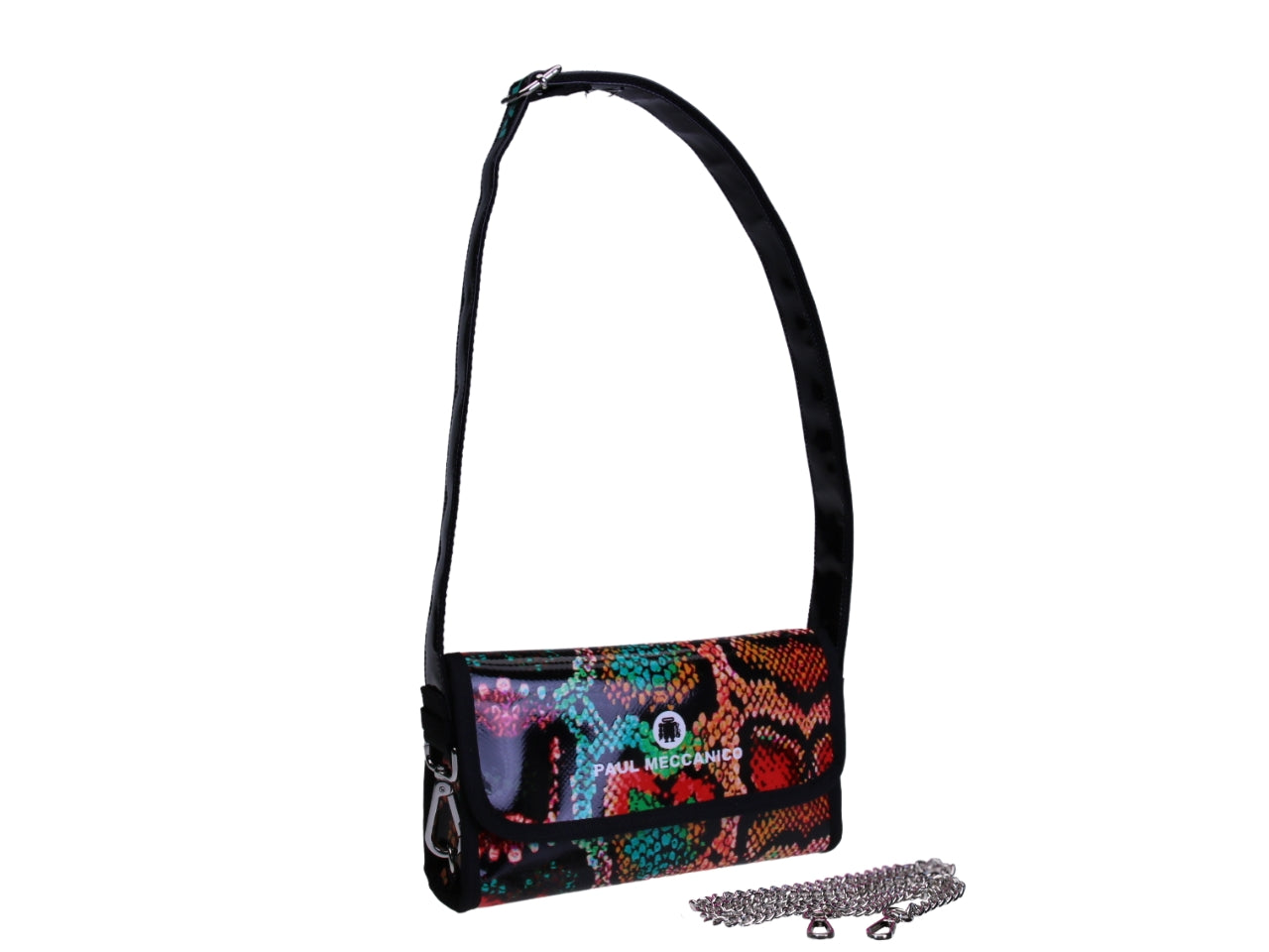 _CLUTCH BAG MULTICOLOR WITH ANIMALIER FANTASY. MODEL CANDY MADE OF LORRY TARPAULIN.