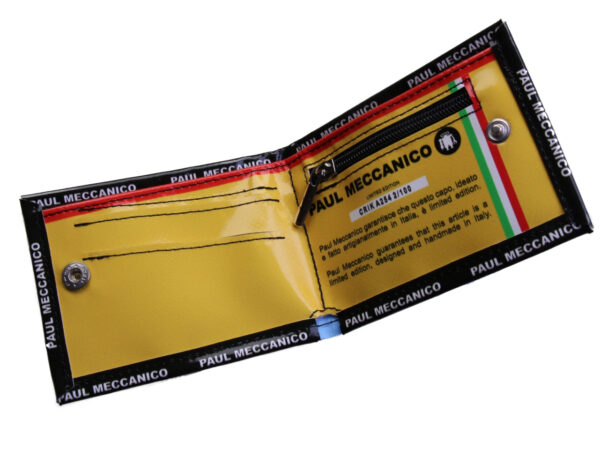 MEN'S WALLET BLACK WITH COLOURFUL STRIPES. MODEL CRIK MADE OF LORRY TARPAULIN.