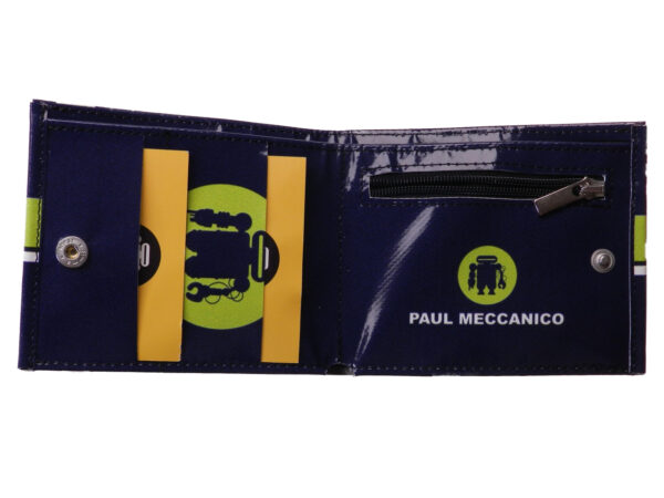 MEN'S WALLET BLUE WITH FLUORESCENT GREEN. MODEL CRIK MADE OF LORRY TARPAULIN.