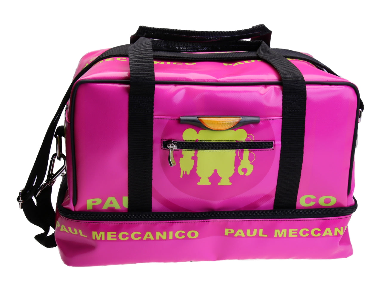 FUCHSIA HAND LUGGAGE BAG 40 X 20 X 25 CM. MODEL FLYME MADE OF LORRY TARPAULIN.