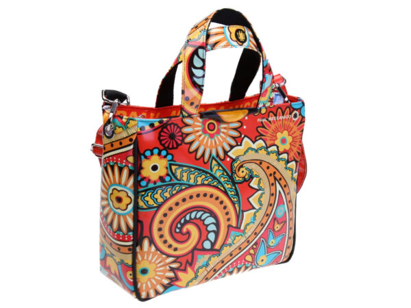 ORANGE TOTE BAG WITH PAISLEY FANTASY. MODEL GLAM MADE OF LORRY TARPAULIN.