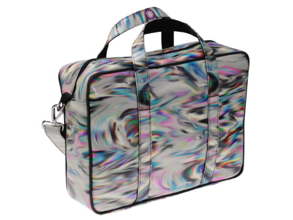 BEIGE WOMEN'S BRIEFCASE WITH MULTICOLOUR TIE DYE FANTASY. MODEL KART MADE OF LORRY TARPAULIN.