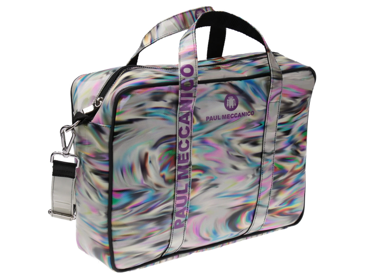BEIGE WOMEN'S BRIEFCASE WITH MULTICOLOUR TIE DYE FANTASY. MODEL KART MADE OF LORRY TARPAULIN.