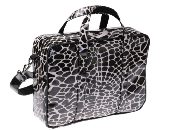 BLACK AND WHITE WOMEN'S BRIEFCASE ANIMALIER FANTASY. MODEL KART MADE OF LORRY TARPAULIN.