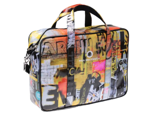 WOMEN'S BRIEFCASE STREET ART STYLE. MODEL KART MADE OF LORRY TARPAULIN.