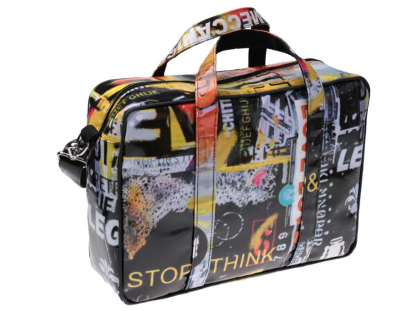 WOMEN'S BRIEFCASE STREET ART STYLE. MODEL KART MADE OF LORRY TARPAULIN.