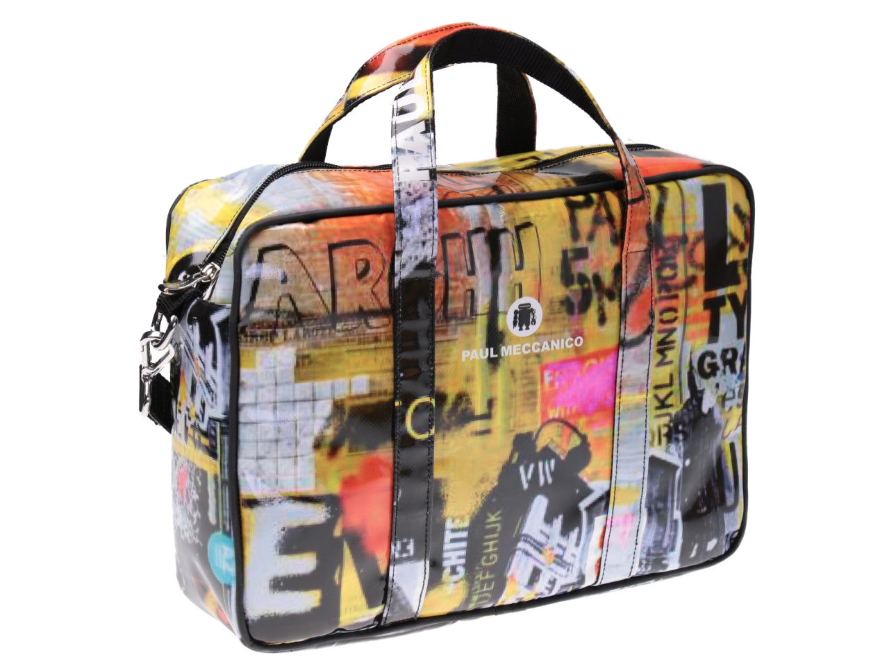 WOMEN'S BRIEFCASE STREET ART STYLE. MODEL KART MADE OF LORRY TARPAULIN.