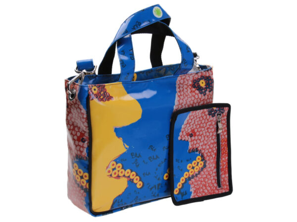 TOTE BAG "BLA BLA BLA" BY PAUL ALBERT DARI. MODEL GLAM MADE OF LORRY TARPAULIN. BOOK "LA PITTURA E' DONNA INCLUDED IN THE PRICE"