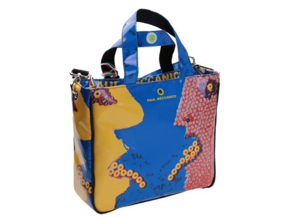 TOTE BAG "BLA BLA BLA" BY PAUL ALBERT DARI. MODEL GLAM MADE OF LORRY TARPAULIN. BOOK "LA PITTURA E' DONNA INCLUDED IN THE PRICE"