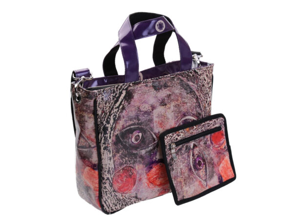 TOTE BAG "PRINCIPESSA SELEKA" BY PAUL ALBERT DARI. MODEL GLAM MADE OF LORRY TARPAULIN. BOOK "LA PITTURA E' DONNA INCLUDED IN THE PRICE"