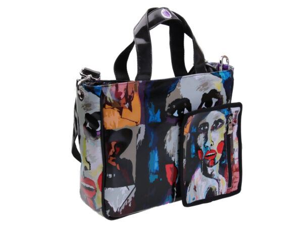 TOTE BAG "MAGAZINE" BY PAUL ALBERT DARI. MODEL GLAM MADE OF LORRY TARPAULIN. BOOK "LA PITTURA E' DONNA INCLUDED IN THE PRICE"