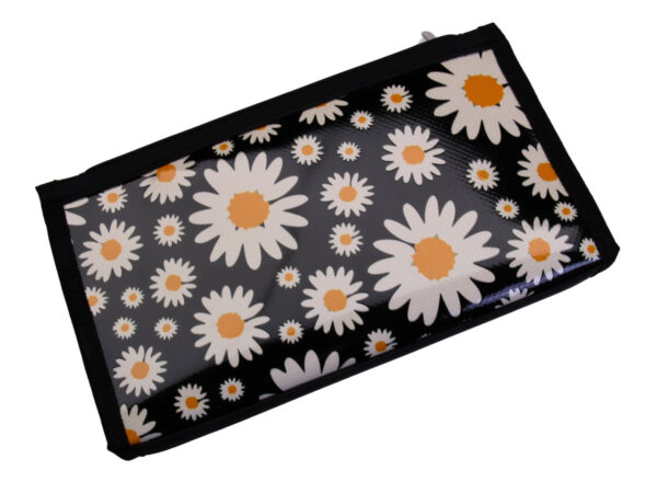 BLACK LARGE WOMEN'S WALLET WITH FLORAL FANTASY. MODEL PIT MADE OF LORRY TARPAULIN.