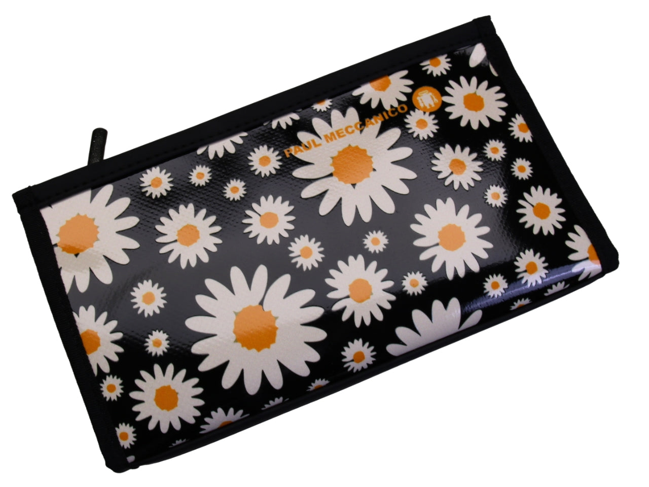 BLACK LARGE WOMEN'S WALLET WITH FLORAL FANTASY. MODEL PIT MADE OF LORRY TARPAULIN.