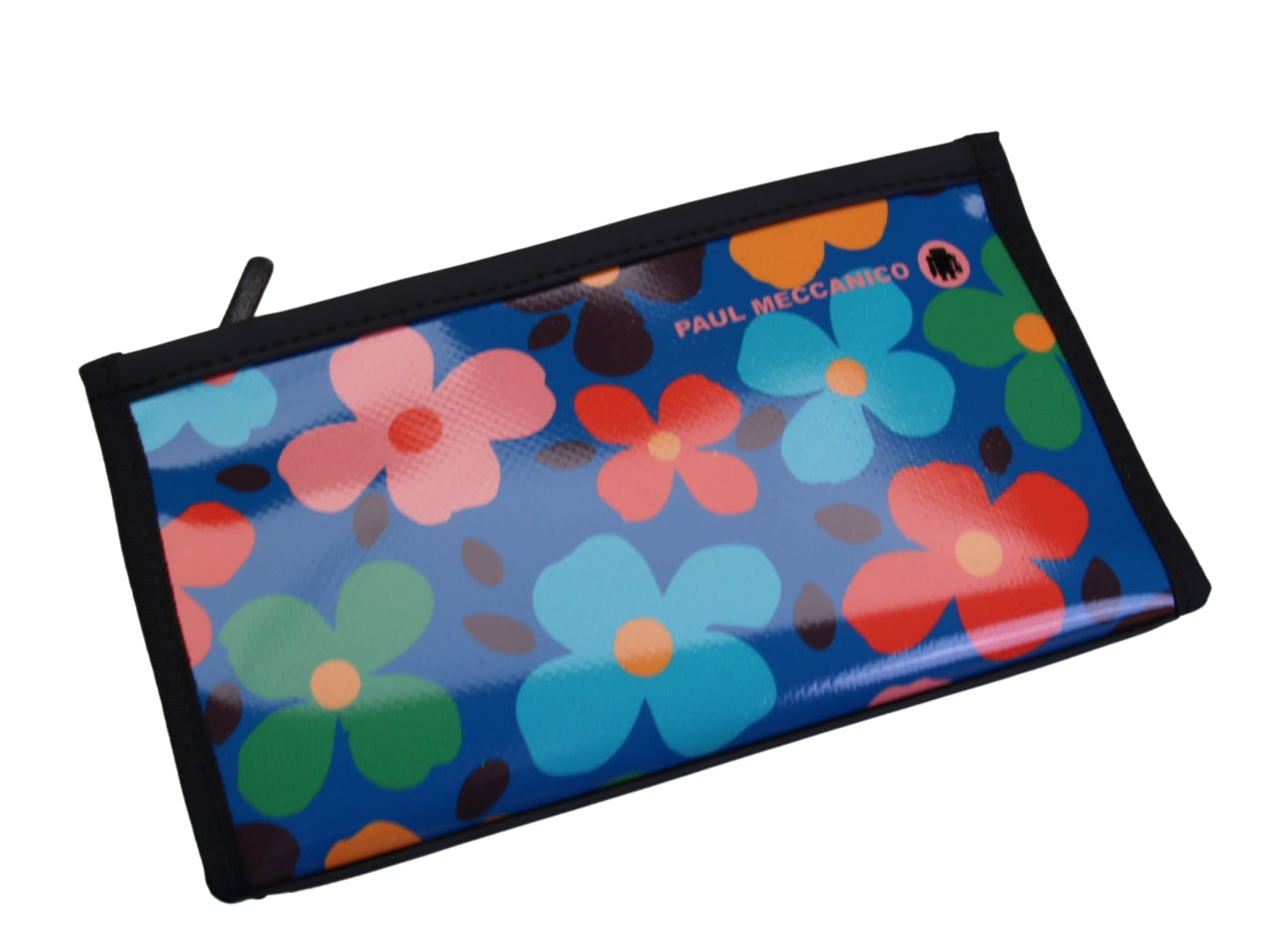 BLU LARGE WOMEN'S WALLET WITH FLORAL FANTASY. MODEL PIT MADE OF LORRY TARPAULIN.
