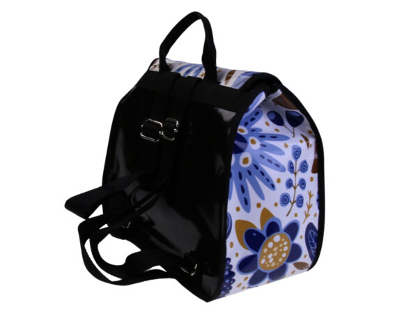 ...WOMEN'S "BACK BAG" WITH NAIF FANTASY. MODEL PULP MADE OF LORRY TARPAULIN.