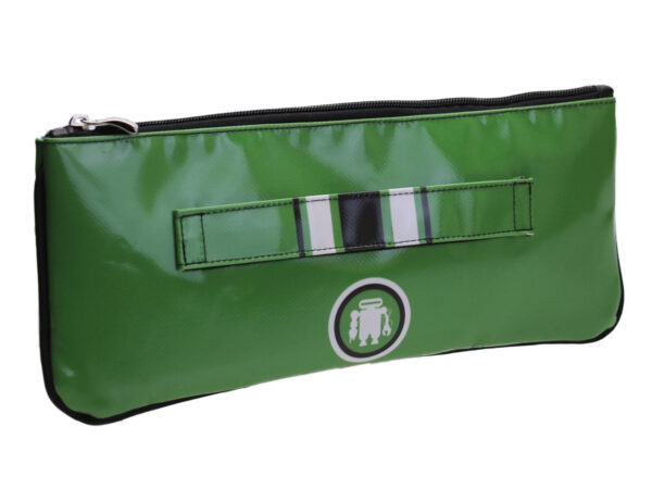 GREEN CLUTCH BAG. MODEL RIBELLA MADE OF LORRY TARPAULIN.