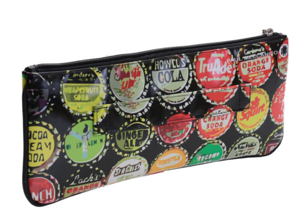 CLUTCH BAG "BOTTLE CAPS". MODEL RIBELLA MADE OF LORRY TARPAULIN.