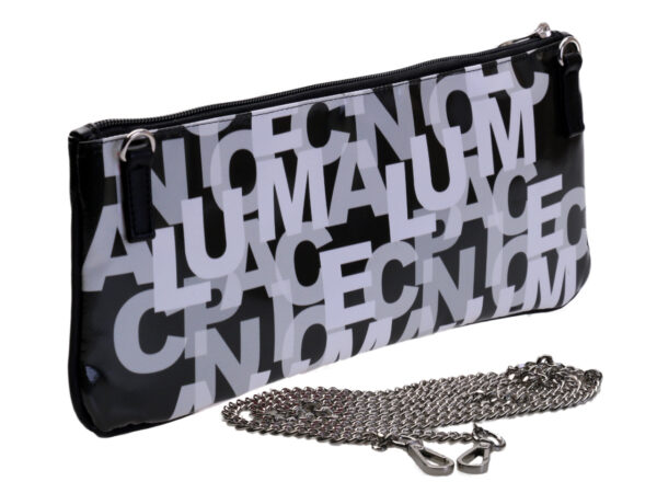 BLACK AND WHITE CLUTCH BAG LETTER FANTASY. MODEL RIBELLA MADE OF LORRY TARPAULIN.