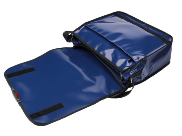 BLUE MESSENGER BAG. MODEL SPOT MADE OF LORRY TARPAULIN.