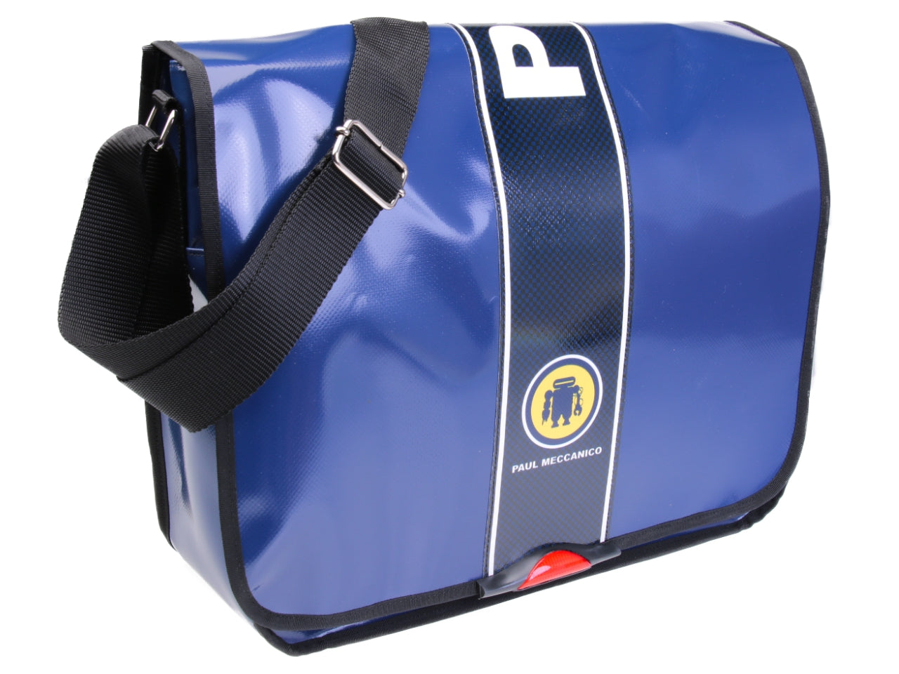 BLUE MESSENGER BAG. MODEL SPOT MADE OF LORRY TARPAULIN.
