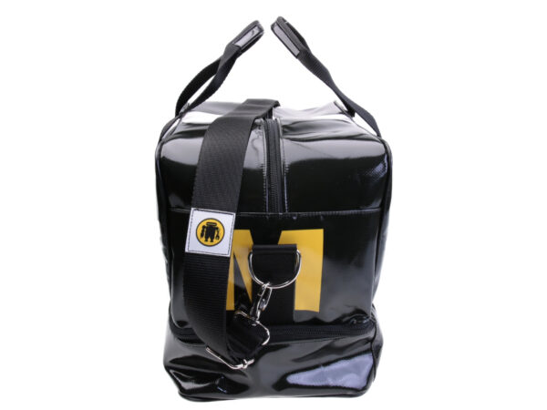 BLACK AND WHITE HAND LUGGAGE BAG 40 X 20 X 25 CM. MODEL FLYME MADE OF LORRY TARPAULIN. - Paul Meccanico