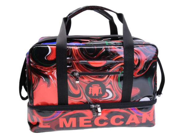 RED AND BLACK HAND LUGGAGE BAG WITH TIE DYE FANTASY 40 X 20 X 25 CM. MODEL FLYME MADE OF LORRY TARPAULIN. - Paul Meccanico