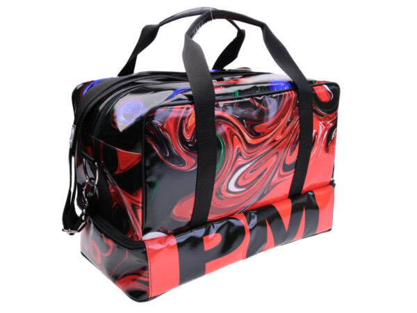 RED AND BLACK HAND LUGGAGE BAG WITH TIE DYE FANTASY 40 X 20 X 25 CM. MODEL FLYME MADE OF LORRY TARPAULIN. - Paul Meccanico