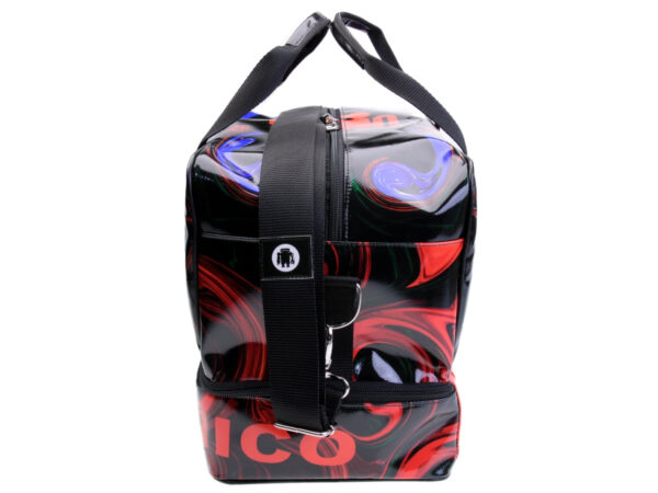 RED AND BLACK HAND LUGGAGE BAG WITH TIE DYE FANTASY 40 X 20 X 25 CM. MODEL FLYME MADE OF LORRY TARPAULIN. - Paul Meccanico