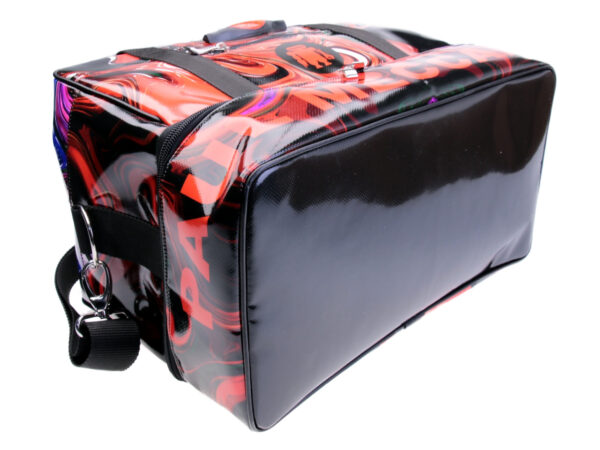 RED AND BLACK HAND LUGGAGE BAG WITH TIE DYE FANTASY 40 X 20 X 25 CM. MODEL FLYME MADE OF LORRY TARPAULIN. - Paul Meccanico