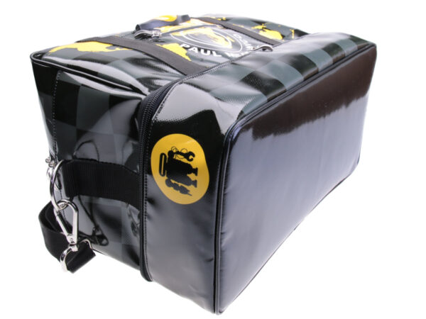 HAND LUGGAGE BAG BLACK GREY YELLOW 40 X 20 X 25 CM. MODEL FLYME MADE OF LORRY TARPAULIN. - Paul Meccanico