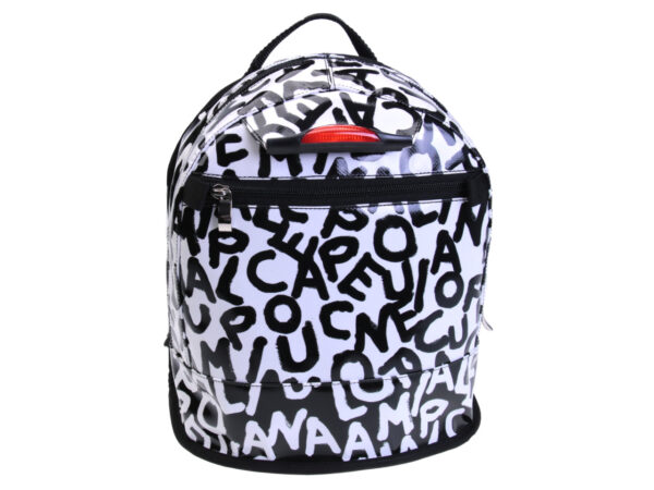 BLACK AND WHITE BACKPACK WITH LETTER FANTASY. MODEL SUPERINO MADE OF LORRY TARPAULIN. - Limited Edition Paul Meccanico