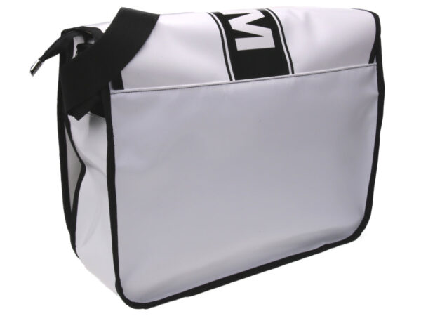 WHITE MESSENGER BAG. MODEL SPOT MADE OF LORRY TARPAULIN.