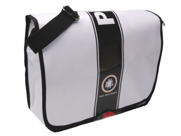 WHITE MESSENGER BAG. MODEL SPOT MADE OF LORRY TARPAULIN.