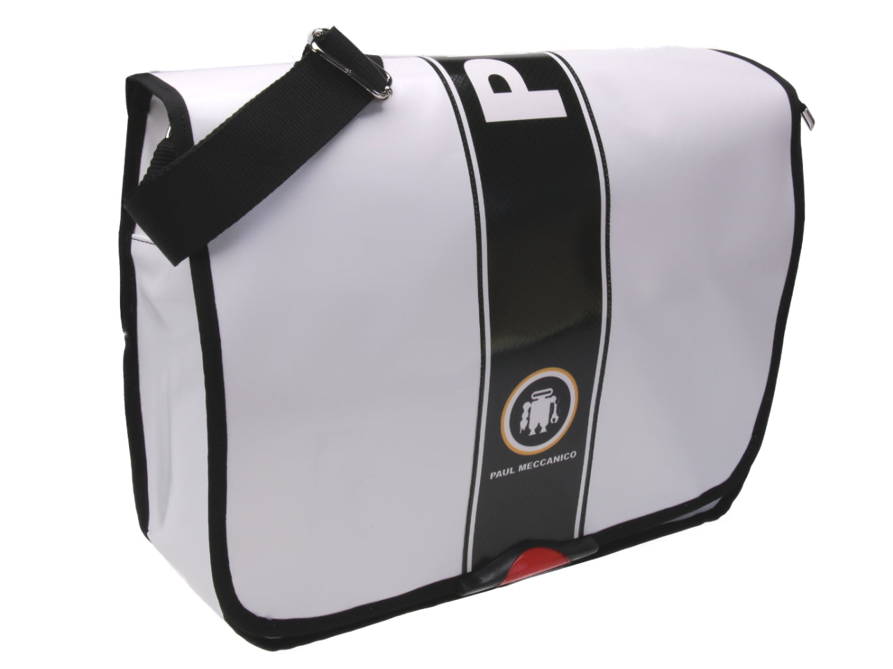 WHITE MESSENGER BAG. MODEL SPOT MADE OF LORRY TARPAULIN.