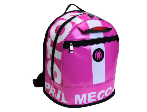 FUCHSIA AND WHITE BACKPACK. MODEL SUPERINO MADE OF LORRY TARPAULIN. - Limited Edition Paul Meccanico