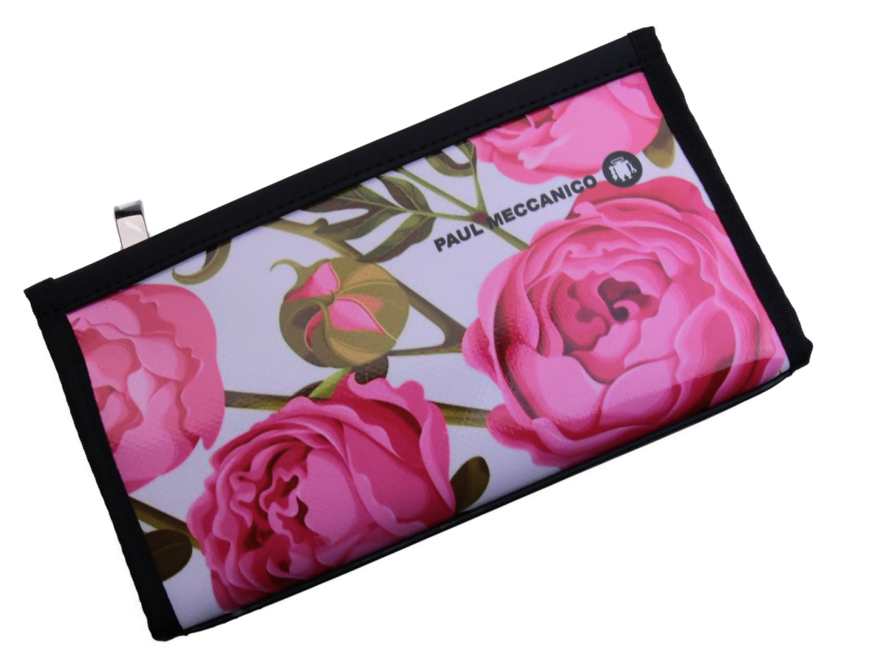 LARGE WHITE WOMEN'S WALLET WITH FLORAL FANTASY. MODEL PIT MADE OF LORRY TARPAULIN.