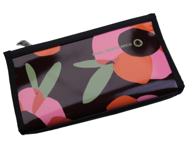 DARK BROWN LARGE WOMEN'S WALLET WITH FLORAL FANTASY. MODEL PIT MADE OF LORRY TARPAULIN. - Limited Edition Paul Meccanico