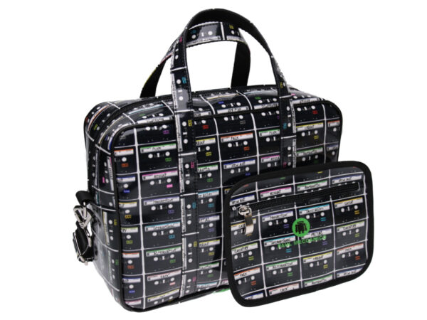 RECTANGULAR WOMEN'S BAG BLACK "MUSICASSETTE". MODEL PINCA MADE OF LORRY TARPAULIN. - Unique Pieces Paul Meccanico