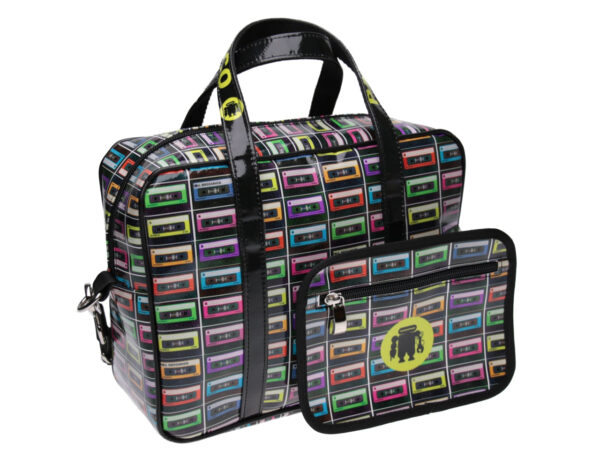 RECTANGULAR WOMEN'S BAG MULTICOLOR "MUSICASSETTE". MODEL PINCA MADE OF LORRY TARPAULIN. - Unique Pieces Paul Meccanico