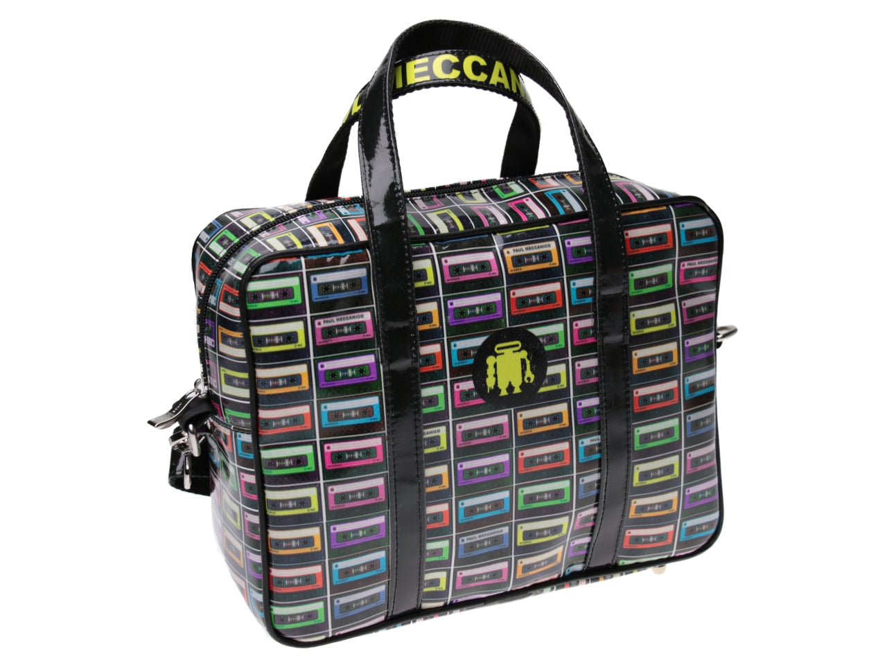 RECTANGULAR WOMEN'S BAG MULTICOLOR "MUSICASSETTE". MODEL PINCA MADE OF LORRY TARPAULIN. - Unique Pieces Paul Meccanico