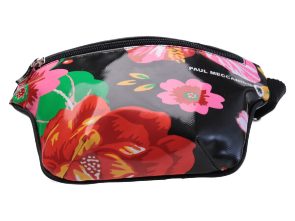 BLACK WAIST BAG FLORAL FANTASY. MODEL FLEX MADE OF LORRY TARPAULIN. - Limited Edition Paul Meccanico