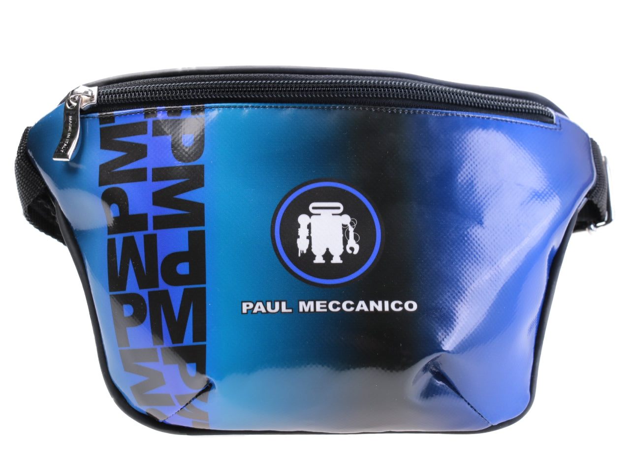 BLUE AND LIGHT BLUE WAIST BAG WITH SHADED FANTASY. MODEL FLEX MADE OF LORRY TARPAULIN. - Limited Edition Paul Meccanico