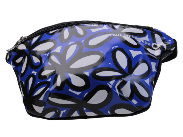 WAIST BAG WHITE, ROYAL AND BLACK WITH FLORAL FANTASY. MODEL FLEX MADE OF LORRY TARPAULIN. - Limited Edition Paul Meccanico
