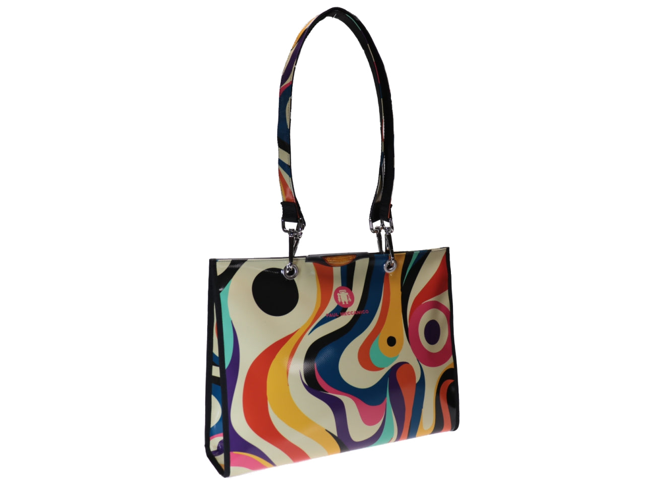 SHOPPER WITH MULTICOLOR ABSTRACT FANTASY. MODEL PEPE MADE OF LORRY TARPAULIN. - Unique Pieces Paul Meccanico