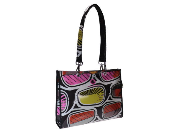SHOPPER WITH MULTICOLOR AFRO FANTASY WITH HANDLE AND SHOULDER STRAP. MODEL PEPE MADE OF LORRY TARPAULIN. - Unique Pieces Paul Meccanico